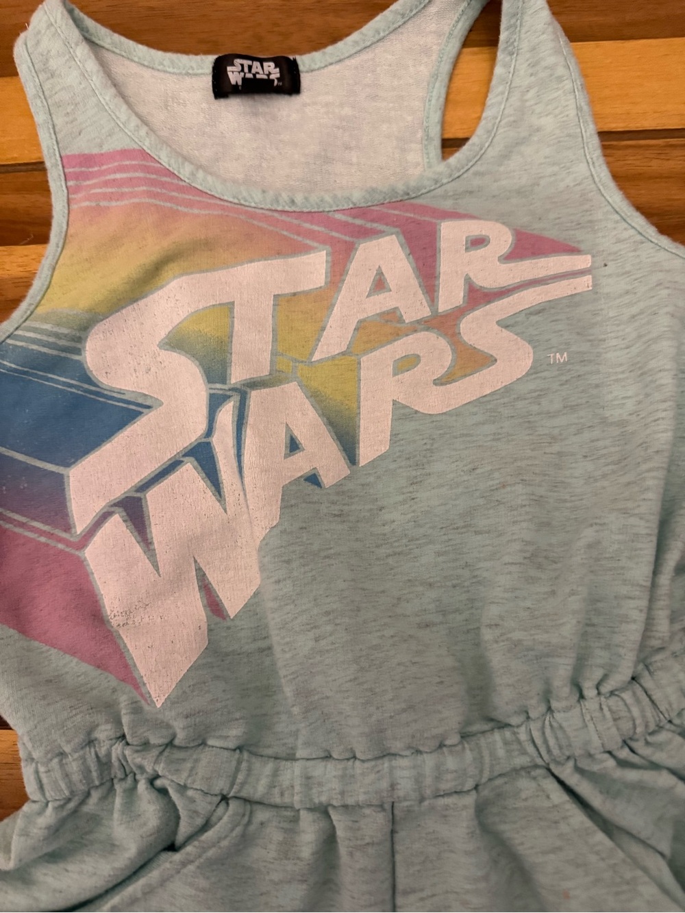 Star Wars Girls Light Blue Tank Top with Pastel Rainbow Logo